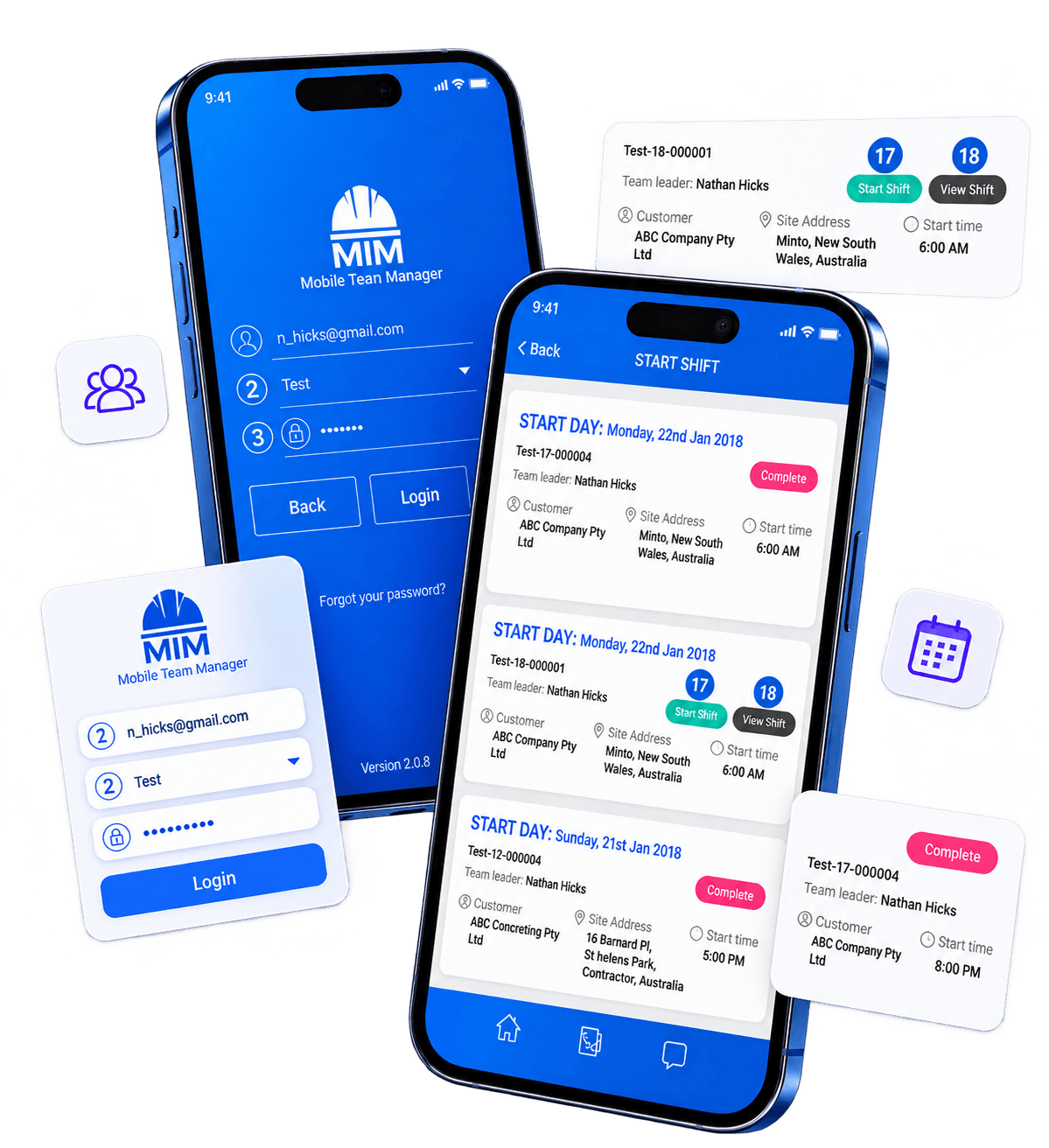 MTM desktop and mobile dashboards connecting teams, jobs, documents, payroll, compliance and reporting